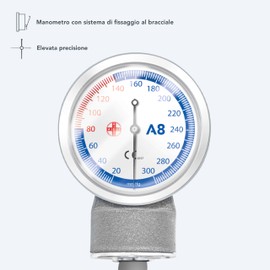 AIESI® Sfigmomanometro Manuale Professionale Pediatrico aneroide senza stetoscopio PRECISION A8, Garanzia Italia 24 mesi