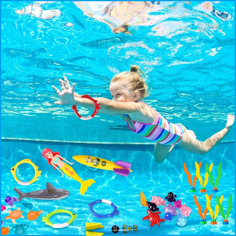 24Pcs Diving Pool Toys,Swimming Pool Toys with Dive Sticks Torpedoes
