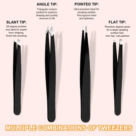 Yougai Tweezers and Nail Clipper Set,9 Pcs Professional Stainless Steel Tweezers Kit-Great Precision Tweezers with Curved Scissors and Eyebrow Razor for Daily Beauty Tools with Leather Travel Case
