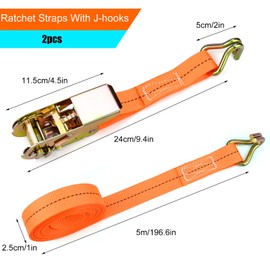 Pack of 2 Ratchet Straps with Hooks, 5 m 2 x 800 kg Tie Down Straps with Ratchet and Hook, Tension Straps Clamping Shot, Break Resistance for Luggage, Van, Motorcycle, Moving Devices