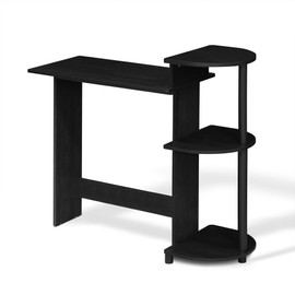 FURINNO Compact Computer Desk with Shelves, Round Side, Americano/Black