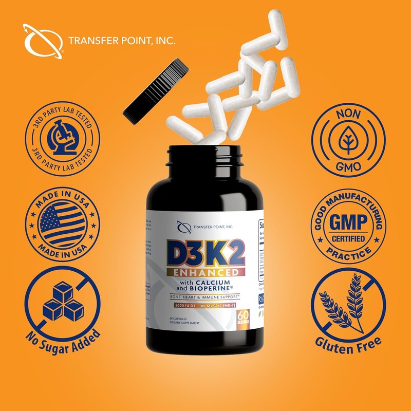 D3K2 Enhanced with Calcium & BioPerine® - 5000 IU Vitamin