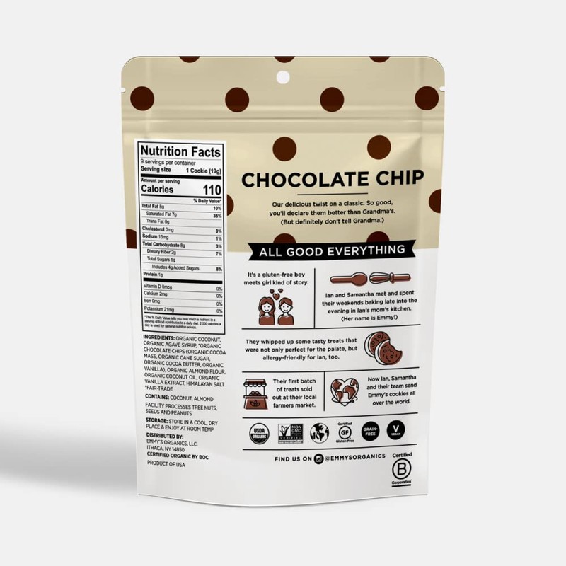 Emmy's Organics 2 count, (6 oz each), Cookies, 12 oz