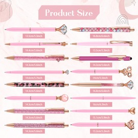 Colarr 16 Pcs Ballpoint Pens Set Metal Crystal Diamond Pen Glitter Pens for Journaling Pretty Cute Pens Black Ink Retractable Fancy Pens Gifts for Women Girls Office Wedding School Supply (Pink)