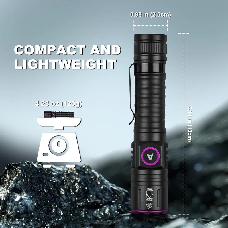 ULTRAFIRE Powerful 365nm UV Flashlight - Rechargeable LED Blacklight, Multi-Functional