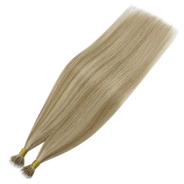 Sunny Hair Nano Beads Hair Extensions Invisible Nano Hair Extensions Human Hair Straight Nano Tip Hair Nano Ring Hair Extensions 50G/50S Ash Blonde Highlight Golden Blonde 20inch