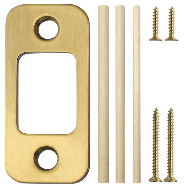 vibedor 1 Pack Durable Deadbolt Strike Plate, Gold Round Corner