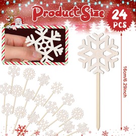 Vicenpal 24 Pcs Glitter Snowflakes Decorations Christmas Snowflake Picks Wooden Winter Picks for Floral Arrangements Table Centerpiece for Winter Decorations Xmas Home Vase Crafts DIY