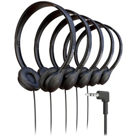 5 Pack Bulk Wired On-Ear Leather Headphones with 3.5mm Connector, Black