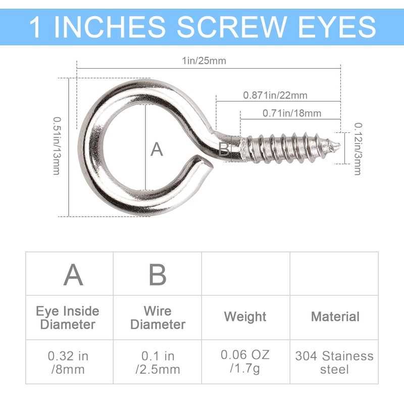 Aovchei Eye Screws, 50Pcs 1 inches 304 Heavy Duty Stainless