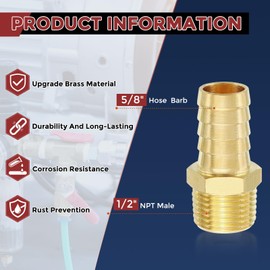 Kozelo Pack of 4 Brass Hose Barb Fittings Adapter Connector 5/8" Hose Barb to 1/2" NPT Male Fittings for Home Machines, Massage Bathtubs, Irrigation Systems, and Brewing Equipment