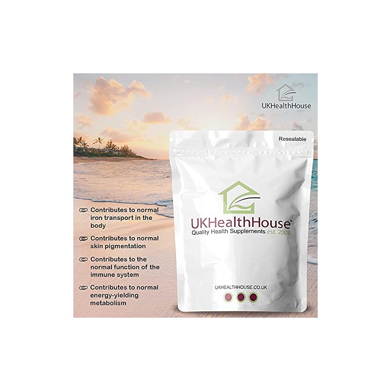 UKHealthHouse Copper Bisglycinate 1mg - 500 Tablets 1,000mcg Mineral Supplement