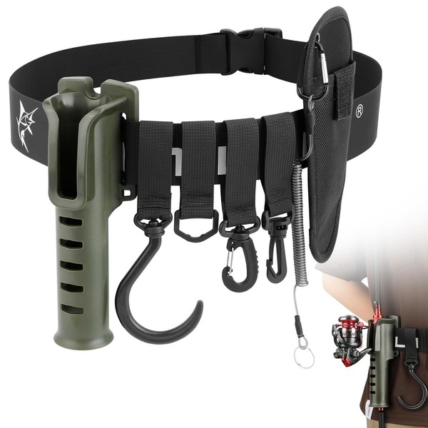 KOMCLUB Fishing Wading Belt with Rod Holder (Green)