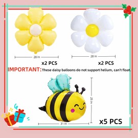 JIAHAO Bee Balloons and Colorful Daisy Flower Balloons for Baby Shower Bee Themed Party Birthday Decoration Supplies, 9 Pcs