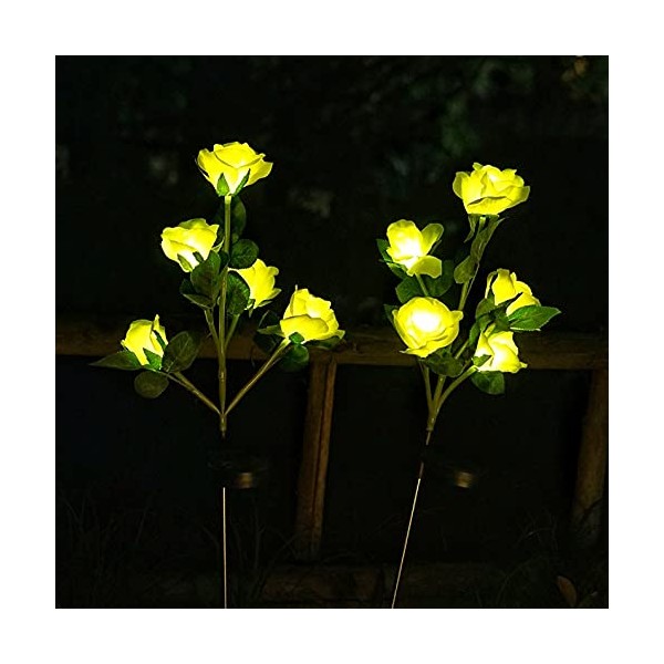 Solar Garden Rose Lights, Decorman 2 Pack Realistic Solar Outdoor Flower Lights Waterproof LED Stake Landscape Decorative Lights with 10 Roses for Garden, Lawn, Yard, Pathway, Patio, Backyard (Yellow)