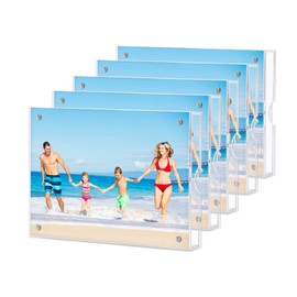 HOUSE DAY Acrylic Picture Frames 5x7, Lightweight Magnetic 5x7 Picture Frame for Wall and FreeStanding Desktop Display, Clear 5 x 7 Photo Frame with Microfiber Cloth Nails, Framless 5x 7 Frame for Gift (5 Pack)