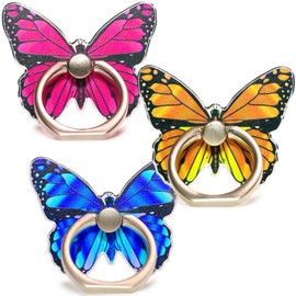 Bmeigo 3pcs Butterfly Cell Phone Ring Holders, Metal Phone Stand Kickstand 360 Rotation Adjustable Cellphone Support Ring Holder Finger Grips for All Smartphones (Blue/Orange/Rose Red)