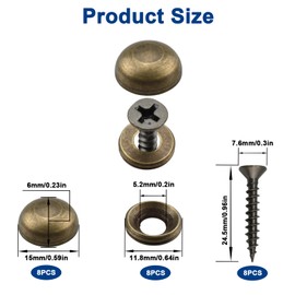 ZIUZI Brass Decorative Screws with Caps, 8 Pack Antique Bronze Self Tapping Screws and Decoration Covers Kit for Mirror, Picture, Wooden Box, Placard, Shutter, Furniture Repairing (15mm Cap Diameter)