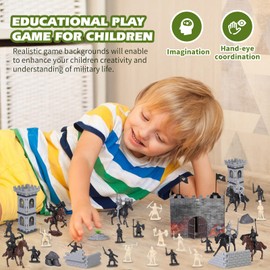 Medieval Castle Knights Toys 254 Pieces Old Soldiers Warrior Figures Toy Army Men Action Figure Playset Plastic Military Base Toy with Cavalry Arrow Tower