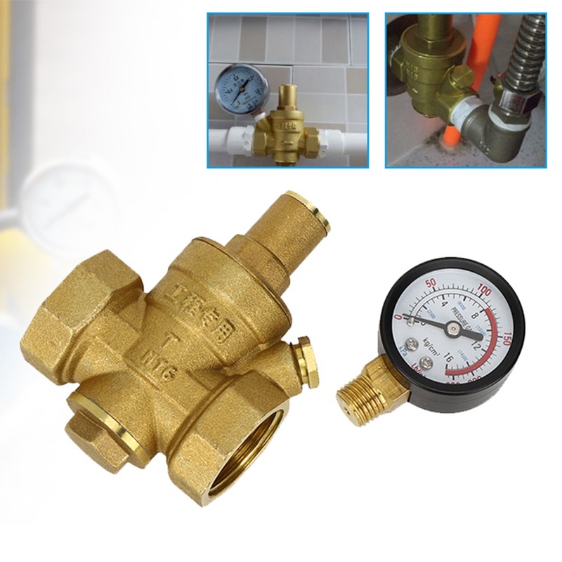 DN25 Brass Adjustable Water Pressure Reducing Regulator Reducer Gauge Meter