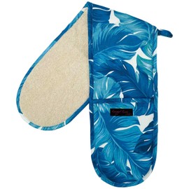 Double Oven Gloves - 84 cm x 18 cm x 1 cm, 1-Piece Oven Mitts for Cooking & Baking - Cotton, Machine Washable at 30° - Kitchen Essentials by Ragged Rose - (Turquoise Palms)