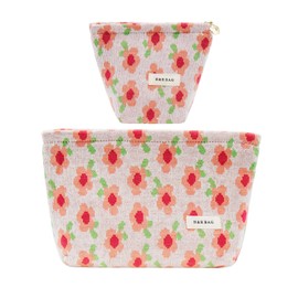 getgto 2 Pcs Makeup Bags, Large Cosmetic Bag Travel Toiletry Bag Organizer for Women, Embroidery Craft, Floral Makeup Bag Small Cosmetic Pouch Purse with Zipper Gifts for Girls Teen