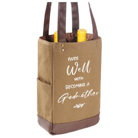 ZVMIS Godmother Wine Bag Gifts-Pairs Well With Becoming A Godmother -Baby Announcement Gift for Godmother -Baptism Gifts for Godmother -Insulated Canvas Wine Tote Bag (Suitable for 2 Bottles)
