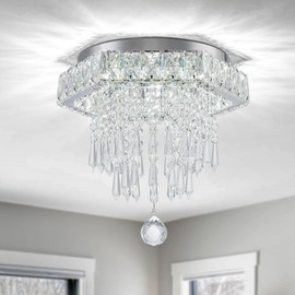 Cainjiazh Modern Crystal Chandelier, 11.8" Hexagon, 6500K Cool White, Energy Efficient, Bedroom, Dining Room, Living Room