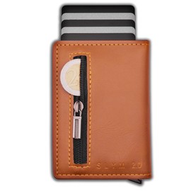 GERTHO SlimWallet 2.0 - Smart & Elegant with Coin Compartment + 12 Cards, Walnut Brown, Modern, minimalist