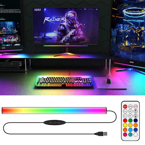 WILLED Gaming Lamp, RGB Under Monitor Lamp, Dreamcolor Gaming Decoration for PC Setup with 12 Dynamic, Ambient Light Bar with Remote Control, Lighting for TV Backlight, 5 V USB Powered