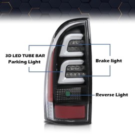 PIT66 LED Tail Lights Assembly, Compatible with Toyota Tacoma 2005-2015 Tail Lamp Left Driver And Right Passenger Side Clear Lens Black Housing w/White LED Light Bar
