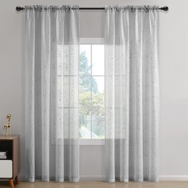 Kotile Silver Voile Curtains for Bedroom - Metallic Silver Sparkle Net Curtains 54 Inch Drop, Rod Pocket Light Filtering Privacy Silver Gray Sheer Curtains, W66 x D54 Inch, 2 Panels, Silver Gray