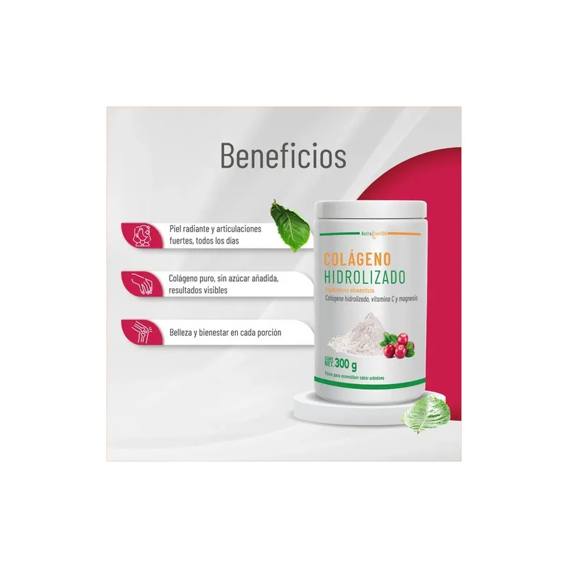 Colágeno Hidrolizado Azúcar Arándano Nutrasien100 300g Vitamina Magnesio