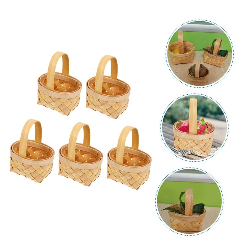 iplusmile 5Pcs Tiny Woven Baskets with Handle Versatile Party Treats