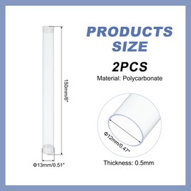 PATIKIL Clear Rigid Tube Round Plastic Tubing with End Caps Polycarbonate Water Pipe, 150mm/6 Inch Length, 12mm x 13mm/0.47" x 0.51", 2 Set