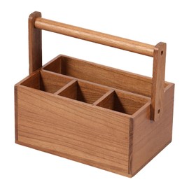 Wood Silverware Caddy with Handle, 4 Compartments Utensil Holder Kitchen Cutlery Holder, Multipurpose Organizer for Farmhouse Kitchen Decor, Countertop Organizer and Cookware Storage 9.05x5.9x4.52inch
