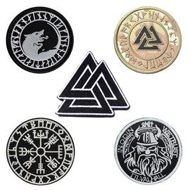 Antrix 5 PCS Vegvisir Viking Compass Norse EU Pirate Rune Tactical Embroidered Applique Hook and Loop Fastener Patch Outdoor Travel Adventure Funny Patch for Backpack Clothes Vest Coat