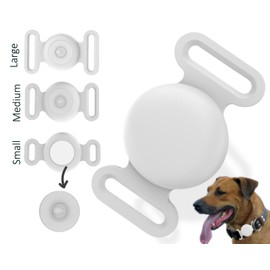 Panjal Protective Case for AirTag, Waterproof AirTag Holder for Dog Collar, Lightweight AirTag Case for Cat Collar, Anti-Lost AirTag Cover for Small Pet Puppy Loop & Backpack Bag Straps (Small, White)