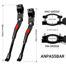 KOMCLUB Bicycle Stand 22-28 Inch Adjustable Universal Height Adjustable Side Stand Support Aluminium Non-Slip Bicycle Stand for Bicycle Mountain Bike Road Bike City Bike