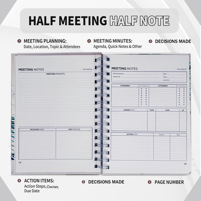 Professional Meeting Notebook with Templates and Sticky Notes – Ideal