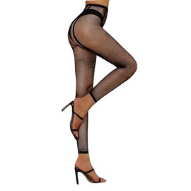 VINICUNCA Women's Footless Fishnet Stockings Sparkle Rhinestone High Waist Tights Pantyhose (One Size, Black)