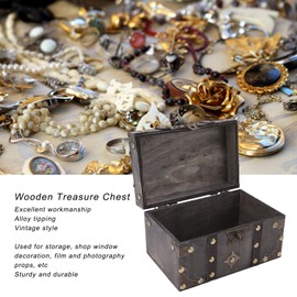 Kufoo Vintage Wooden Chest, Pirate Treasure Chest with Iron Lock, Keepsake Boxes with Lids Storage and Decorative Box Jewelry Box for Home Decor Photo Prop 7.09 x 4.53 x 4.06in