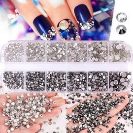 1500pcs Two Colors 6 Size Nail Art Rhinestones for Crafts Flatback Nails Pearls Bead Flat Back Pearls Gems for Nail Art Makeup, Shoes, DIY Craft Decorations (White)