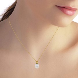 Galaxy Gold GG 4 Carat 14k 18" Solid Gold Necklace with Freshwater-cultured Pearl Pendant