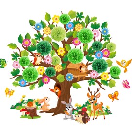 Pajean 110 Pieces Classroom Tree Bulletin Board Set Spring Tree Bulletin Board Decoration with Paper Pom Poms 3D Flowers Leaves Butterfly Cutouts for School Classroom Home Wall Chalkboard Decor