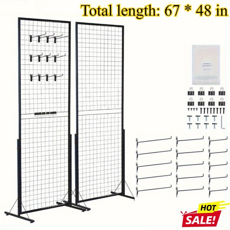 2 Packs Wire Gridwall Display Racks 67x24 Extra Clips Hooks