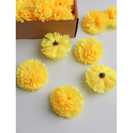 Jdsour 50 Pack Artificial Silk Carnation Picks, Artificial Flowers Carnation Heads with Stems for DIY Flower Wall Wedding Bouquets Centerpieces Arrangements Decorations -Yellow