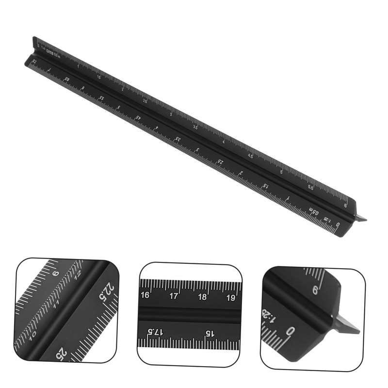 SHINEOFI 30cm Metal Measuring Scale Aluminum Drawing Ruler Precision Triangle