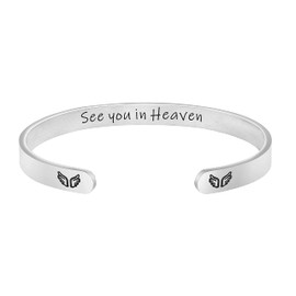 JoycuFF Memorial Gifts for Women Inspirational Cuff Bangle Bracelet See You in Heaven Encouragement Jewelry Loss of Loved One Sympathy Gifts Remember Daughter