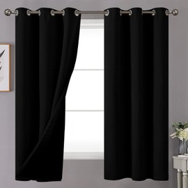 YoungsTex Black 100% Blackout Curtains for Bedroom 63 Inches Long, 2 Thick Layer Full Light Blocking Window Curtain Drapes with Thermal Insulated Liner, 2 Panels, 42 X 63 Inch